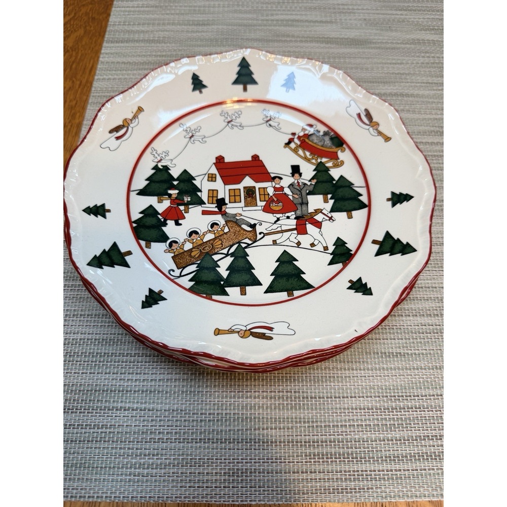 MASON'S Christmas Village Set Of 4 Salad Plates 7.75" English Ironstone MINT